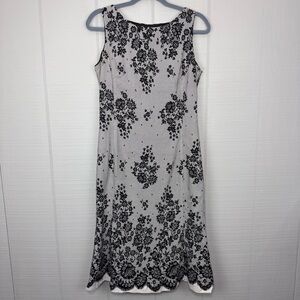 Vintage Newport News Black Floral Lace Print Sleeveless Dress Midi Fit & Flare